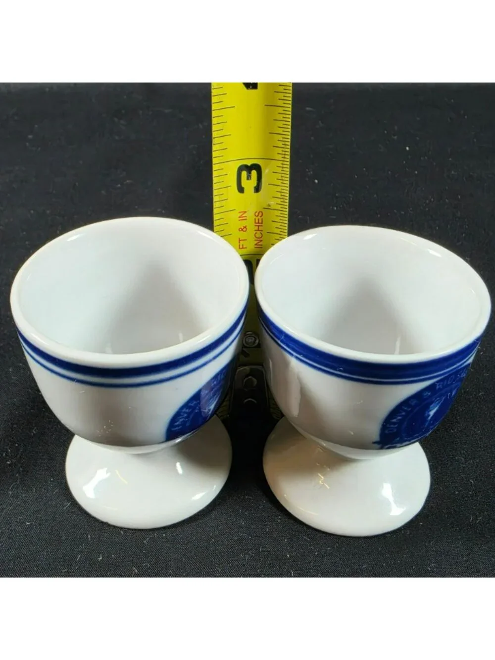 Denver & Rio Grande Railroad Egg Cups Set Of 2 Blue Logo Souvenir Reproduction 2